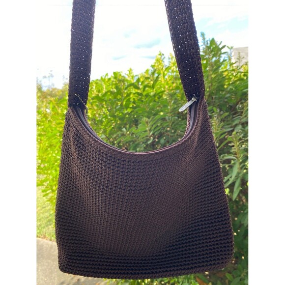 The Sak Elliott Lucca Crochet Chocolate Brown Hobo Shoulder Bag W/Charm Nice GUC - Picture 2 of 15